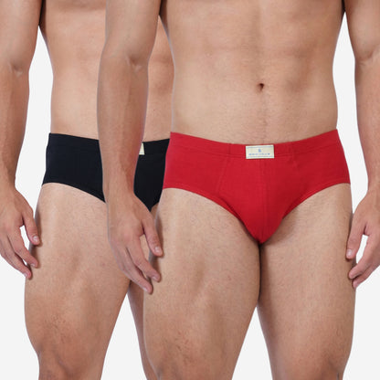 Men's Black & Red Cotton Comfort Briefs - Soft Breathable Everyday Innerwear (Pack of 2)