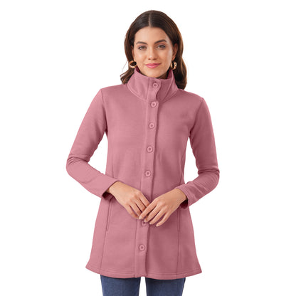 Women Winter High Neck Long Coat (Slate Rose)