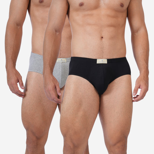 Men's Black & Grey Cotton Comfort Briefs - Soft Breathable Everyday Innerwear (Pack of 2)