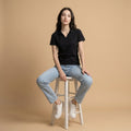 Women’s Solid Black Polo Half Sleeve T-Shirt