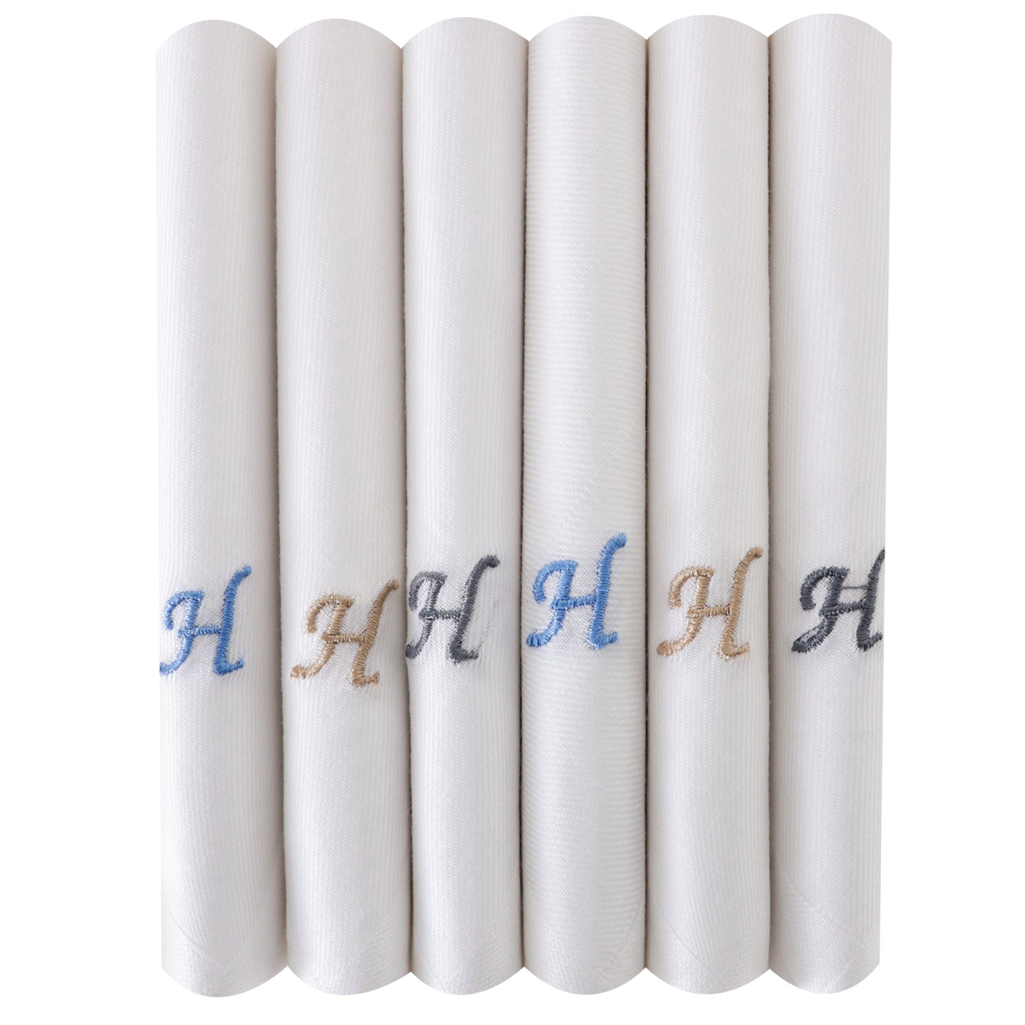Men's White Cotton Handkerchief With Alphabet H Initial (Pack of 6)