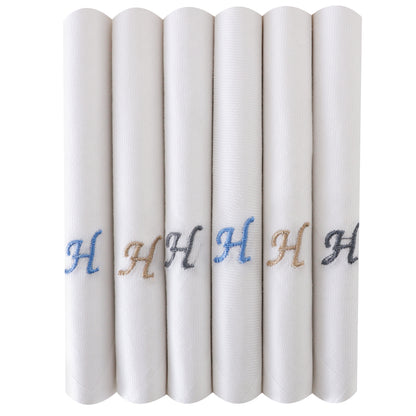Men's White Cotton Handkerchief With Alphabet H Initial (Pack of 6)