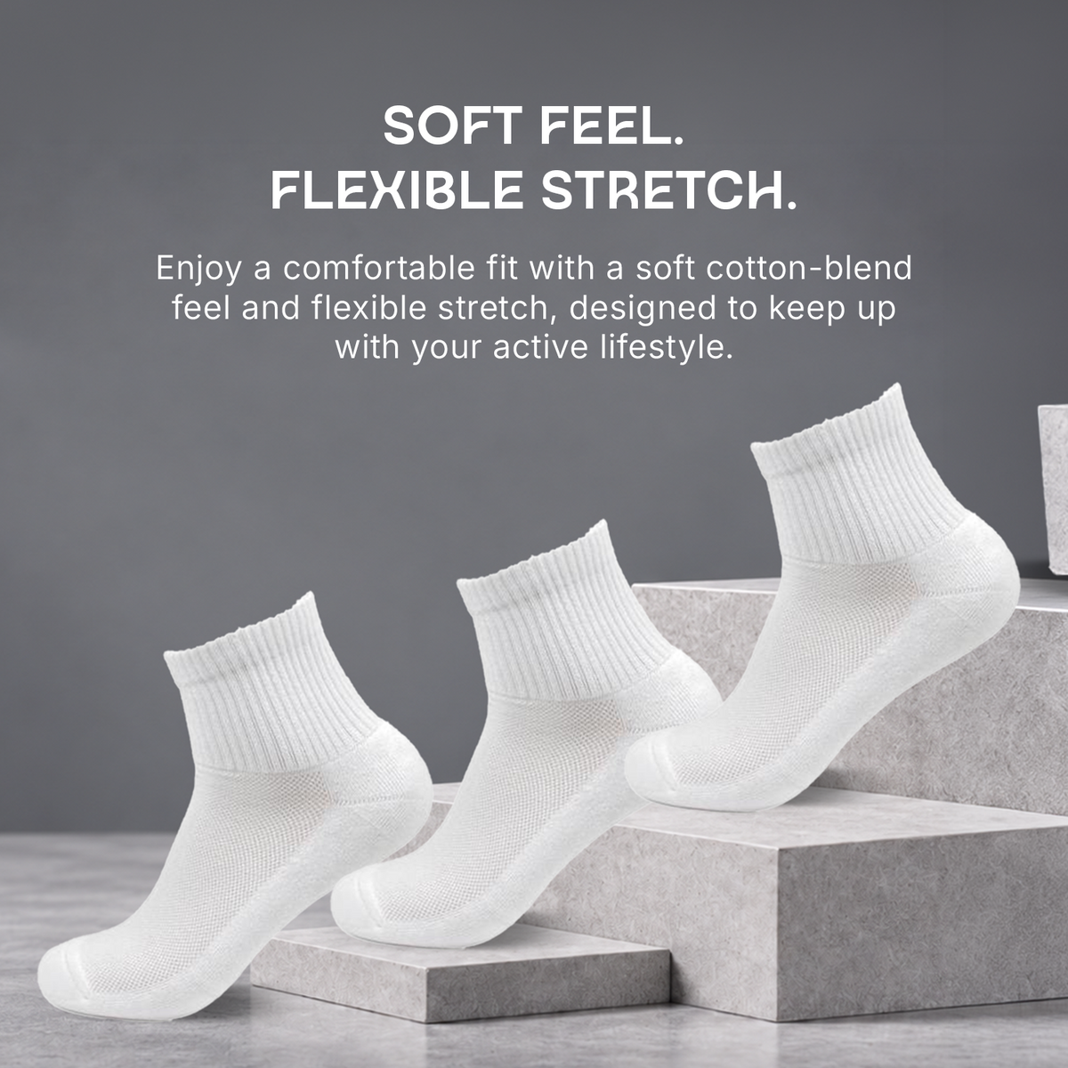 Men's Cushioned White Joggers Ankle Sports Socks- Pack of 3