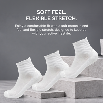 Men's Cushioned White Joggers Ankle Sports Socks- Pack of 3