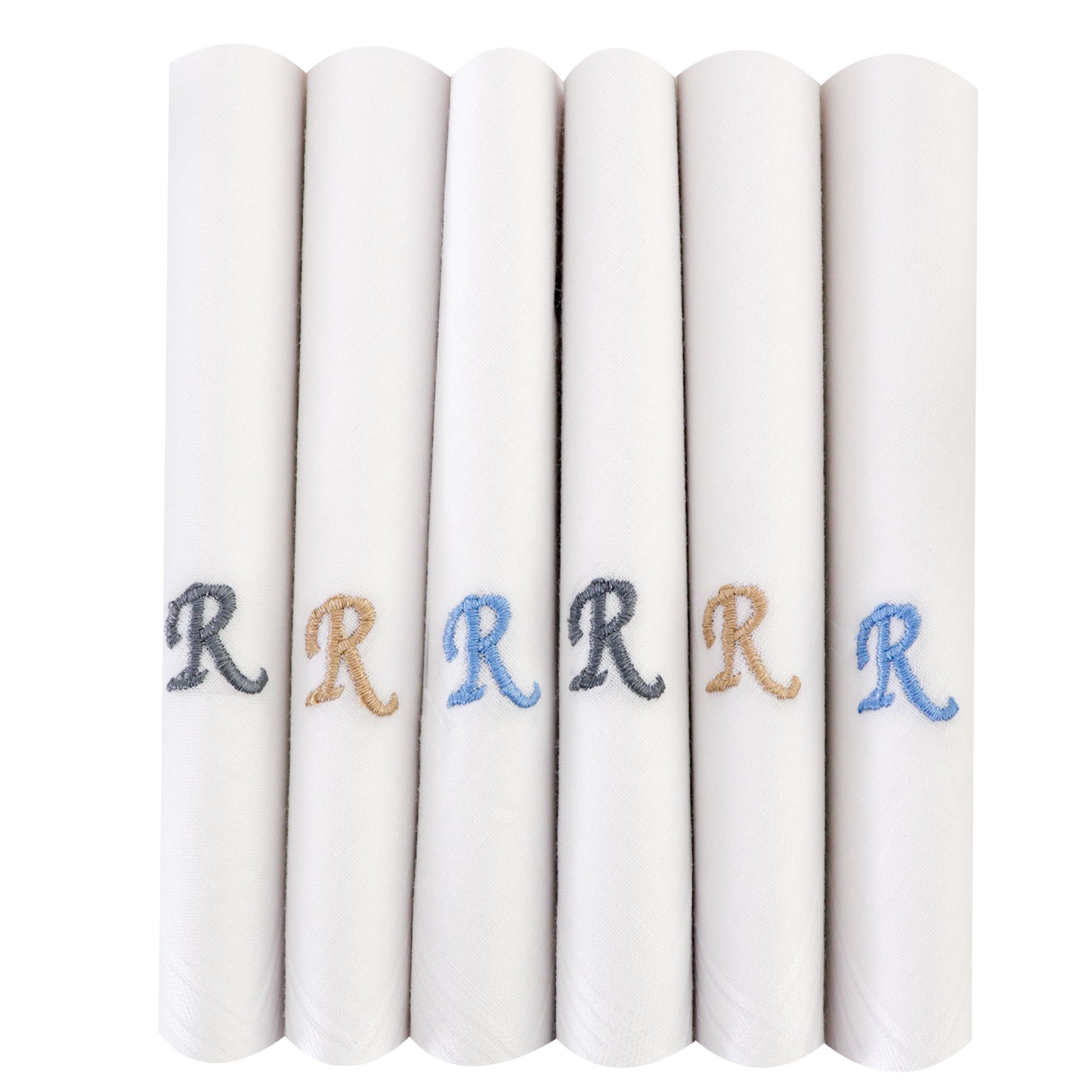 Men's White Cotton Handkerchief With Alphabet R Initial (Pack of 6)