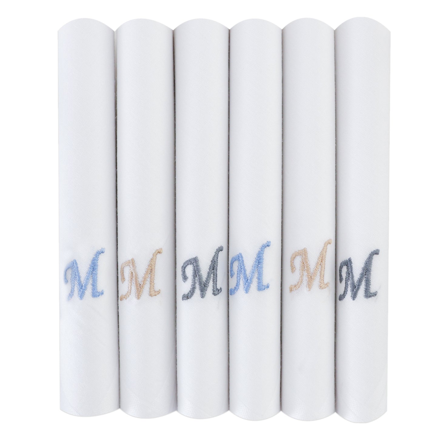 Men's White Cotton Handkerchief With Alphabet M Initial (Pack of 6)