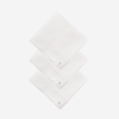 Men's Self White 100% Cotton Handkerchiefs  (Pack of 3)