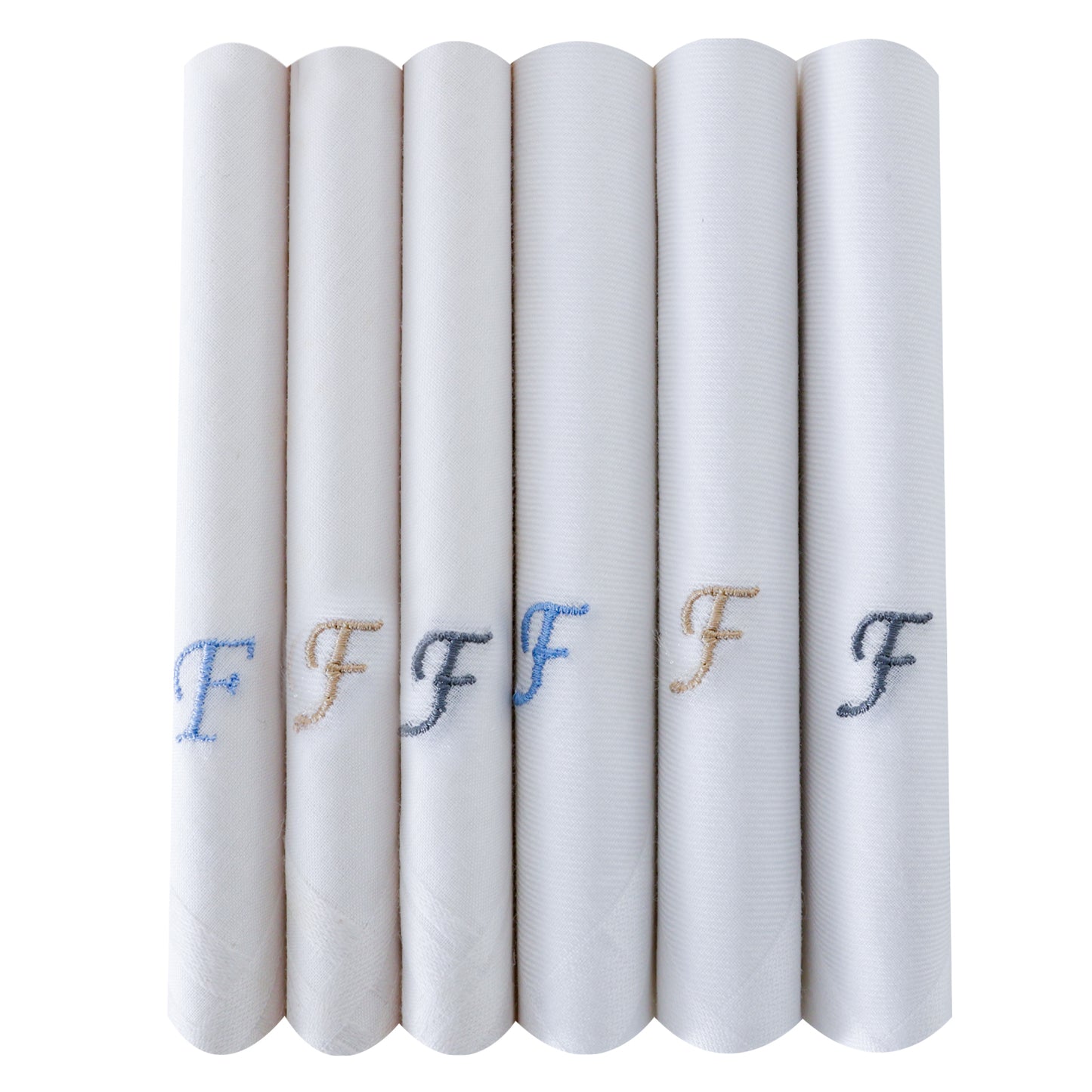 Men's White Cotton Handkerchief With Alphabet F Initial (Pack of 6)