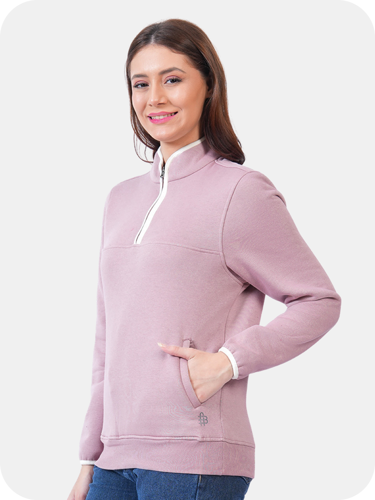 Women’s Half Zip Sweatshirt for Winter - (Mauve)