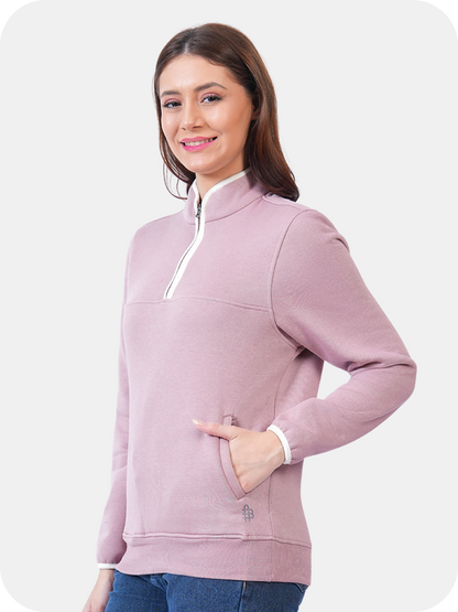Women’s Half Zip Sweatshirt for Winter - (Mauve)