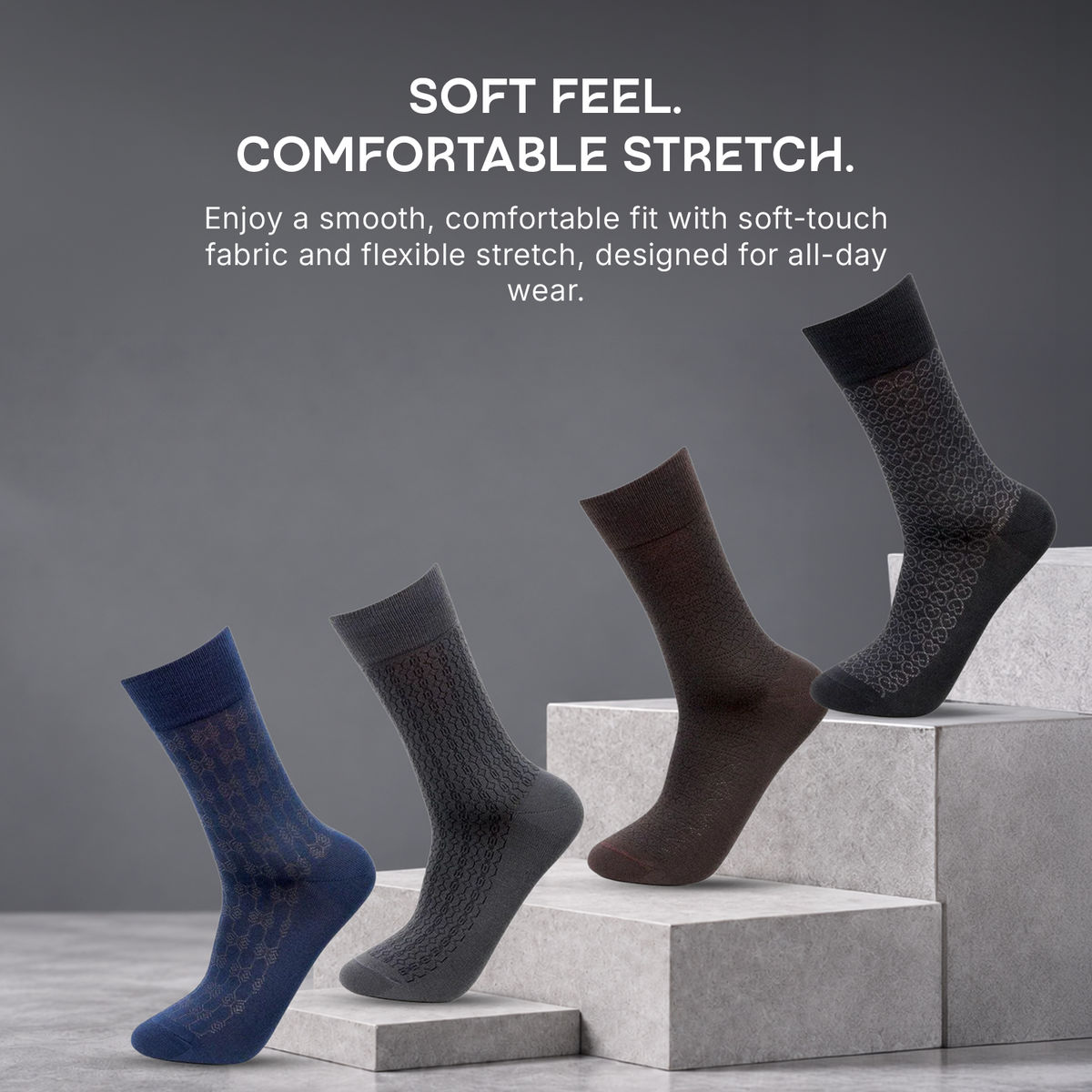 Bonjour Men's Self Pattern Formal Dress Full Length Socks- Pack of 4