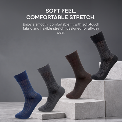 Bonjour Men's Self Pattern Formal Dress Full Length Socks- Pack of 4