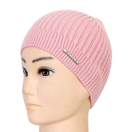 Unisex Woolen Winter Beanie Cap (Rose Pink)