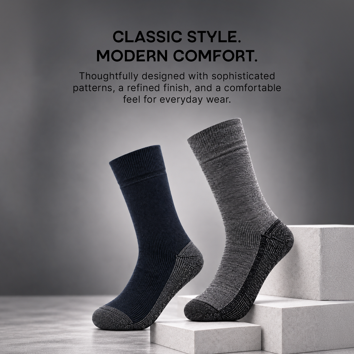 Woolen Gripper (Anti-Skid) Indoor Socks for Men (Color:- Anthra & Navy)