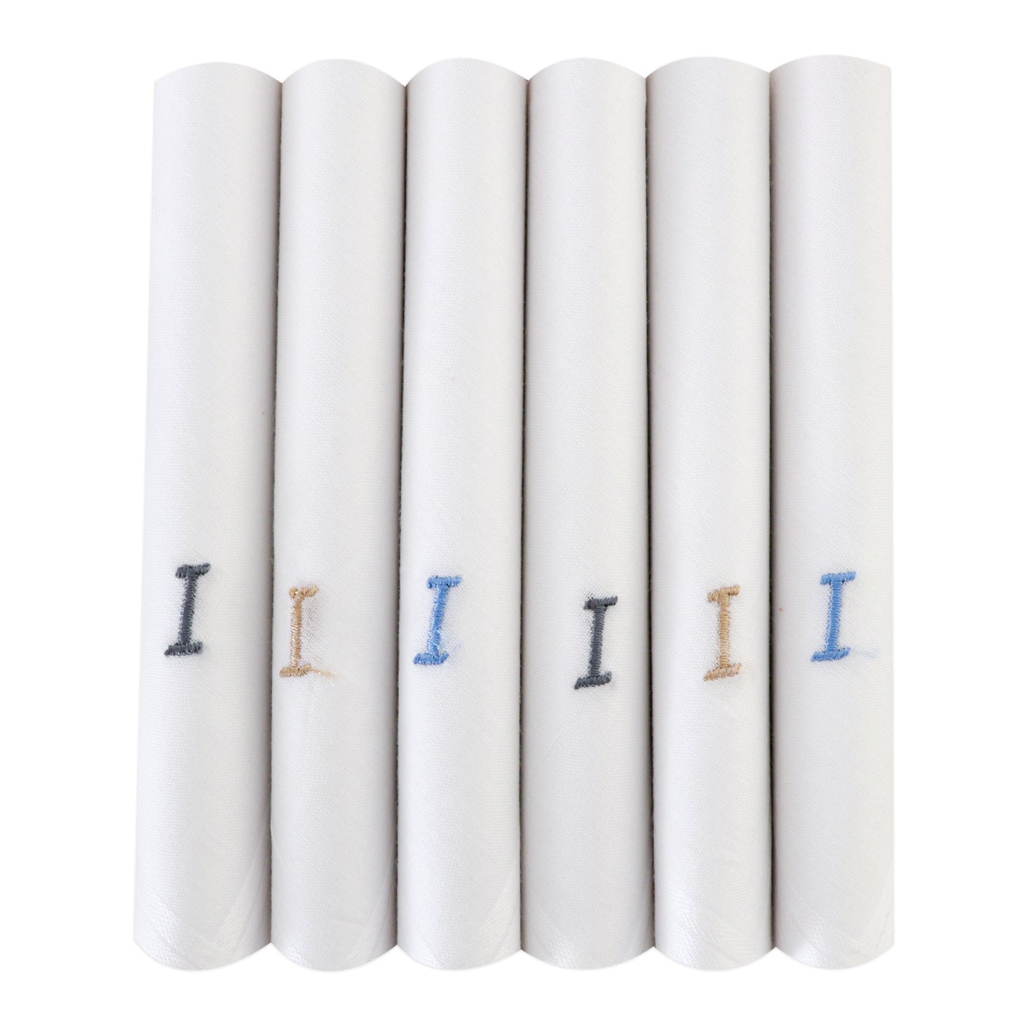 Men's White Cotton Handkerchief With Alphabet I Initial (Pack of 6)