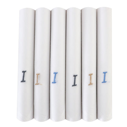Men's White Cotton Handkerchief With Alphabet I Initial (Pack of 6)
