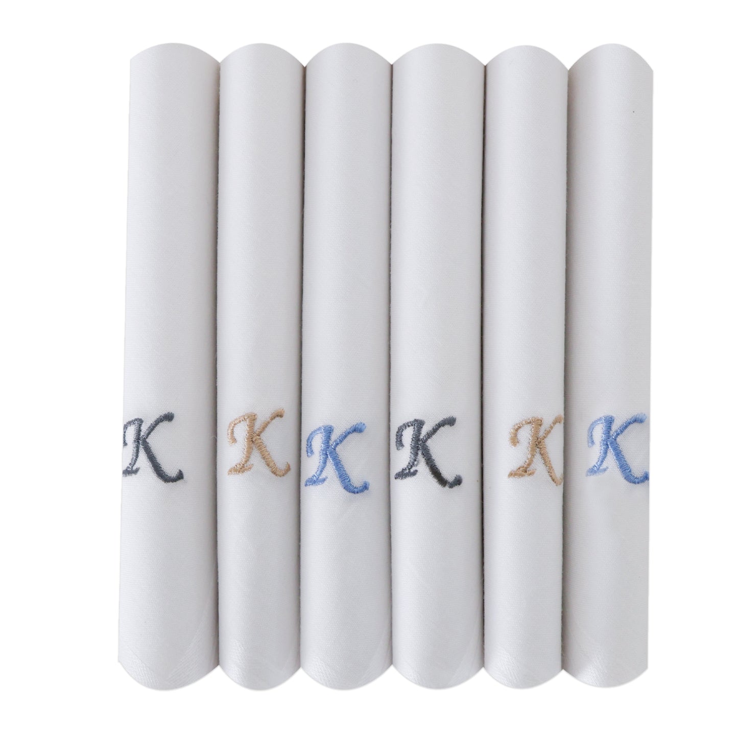 Men's White Cotton Handkerchief With Alphabet K Initial (Pack of 6)