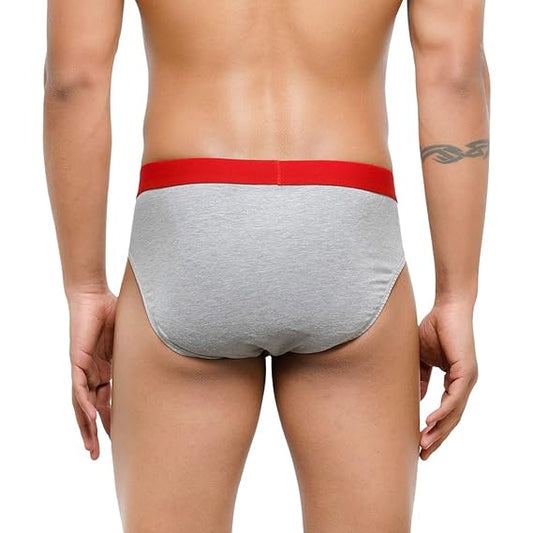 Men's Low-Rise Premia Cotton Briefs With Elasticated Band - Lt.Grey