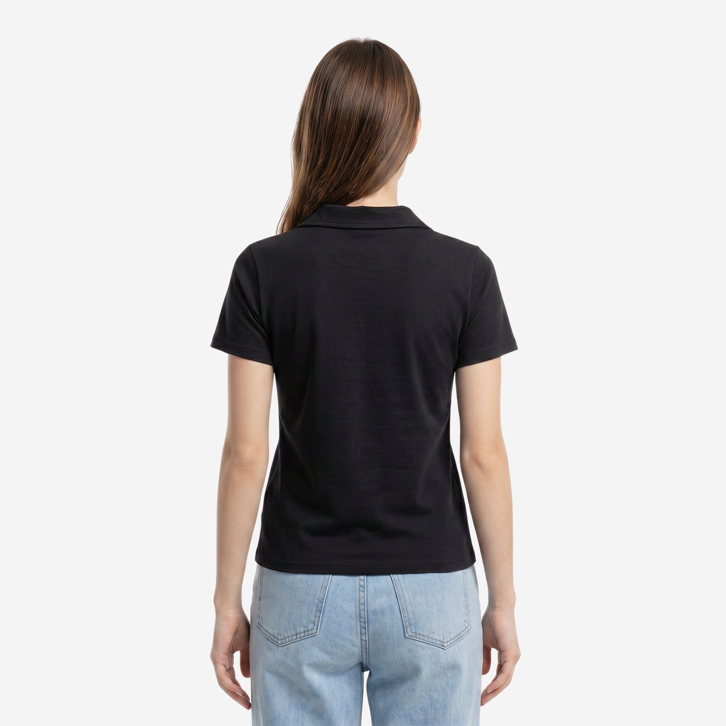 Women’s Solid Black Polo Half Sleeve T-Shirt