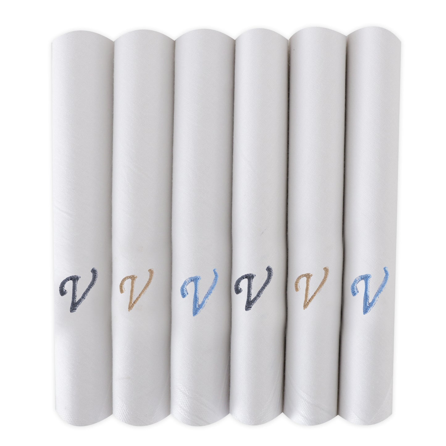 Men's White Cotton Handkerchief With Alphabet V Initial (Pack of 6)