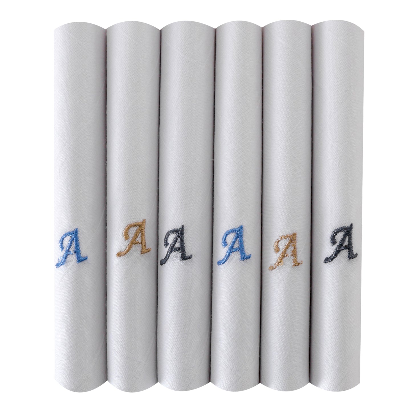 Men's White Cotton Handkerchief With Alphabet A Initial (Pack of 6)