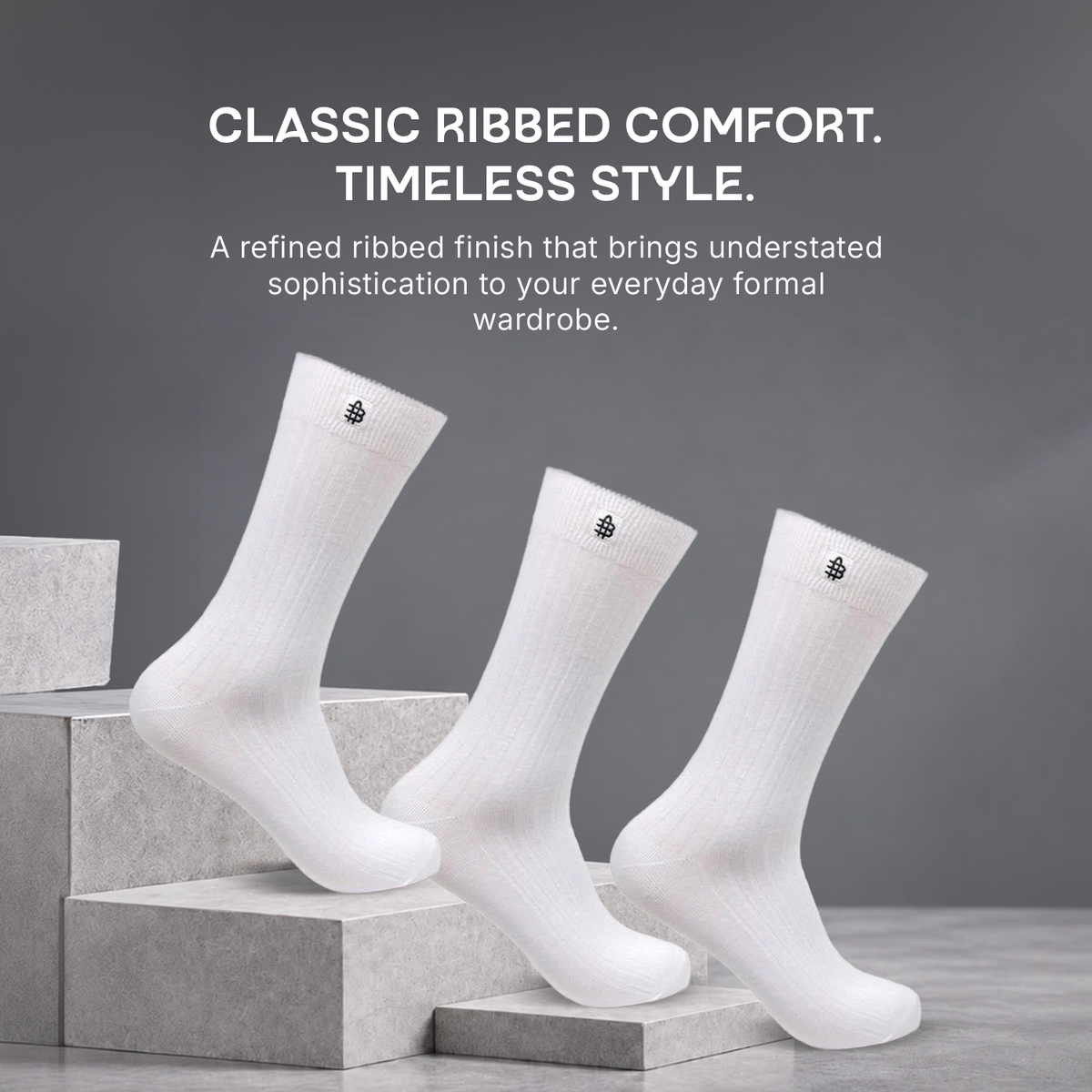 Men Cotton White Rib Full Length Socks- Pack of 3