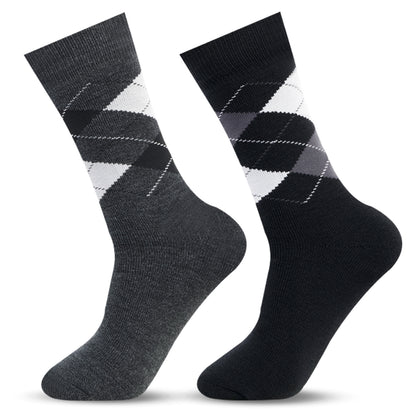 Men Classic Argyle Multicolored Woolen Socks- Pack of 2