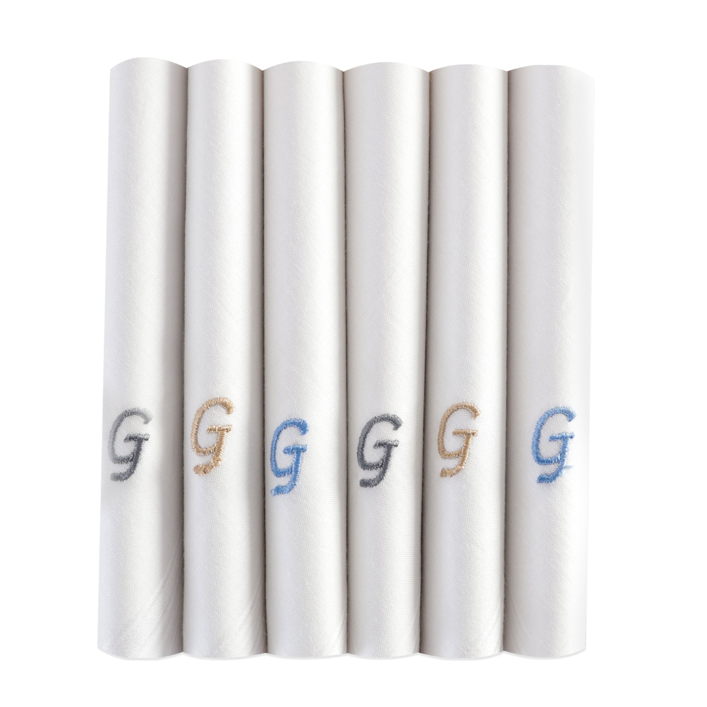 Men's White Cotton Handkerchief With Alphabet G Initial (Pack of 6)
