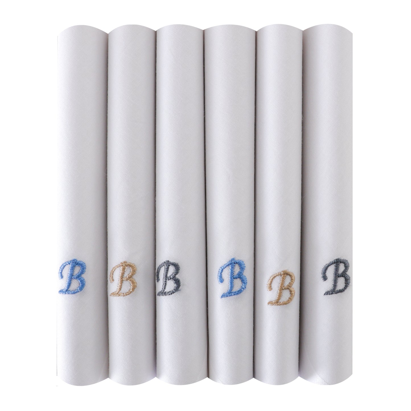 Men's White Cotton Handkerchief With Alphabet B Initial (Pack of 6)