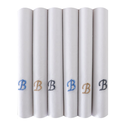 Men's White Cotton Handkerchief With Alphabet B Initial (Pack of 6)