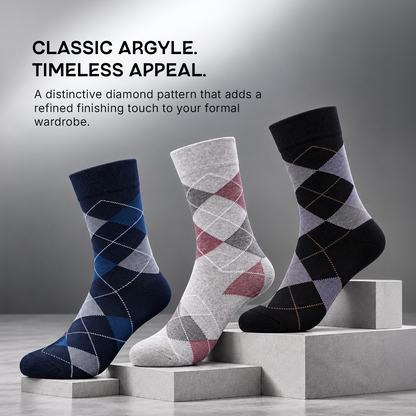 Men Socks - Argyle Style Multicolored Designer Crew Length Socks