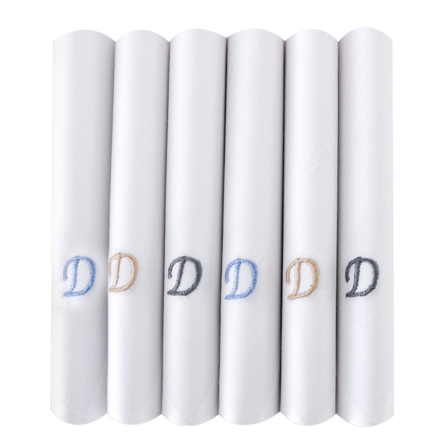 Men's White Cotton Handkerchief With Alphabet D Initial (Pack of 6)