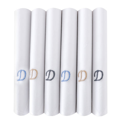 Men's White Cotton Handkerchief With Alphabet D Initial (Pack of 6)