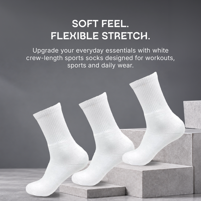 Men Cushioned White Joggers Crew Sports Socks- Pack of 3