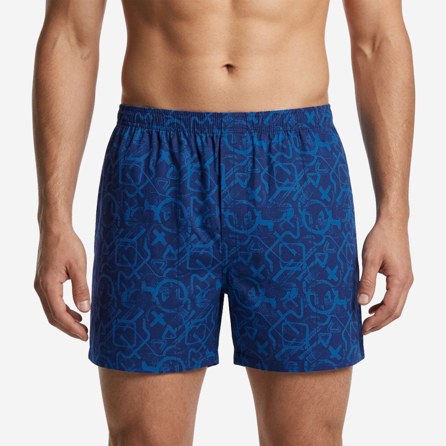 Men’s 100% Cotton Printed Mid-Rise Boxer Shorts - (Indigo)