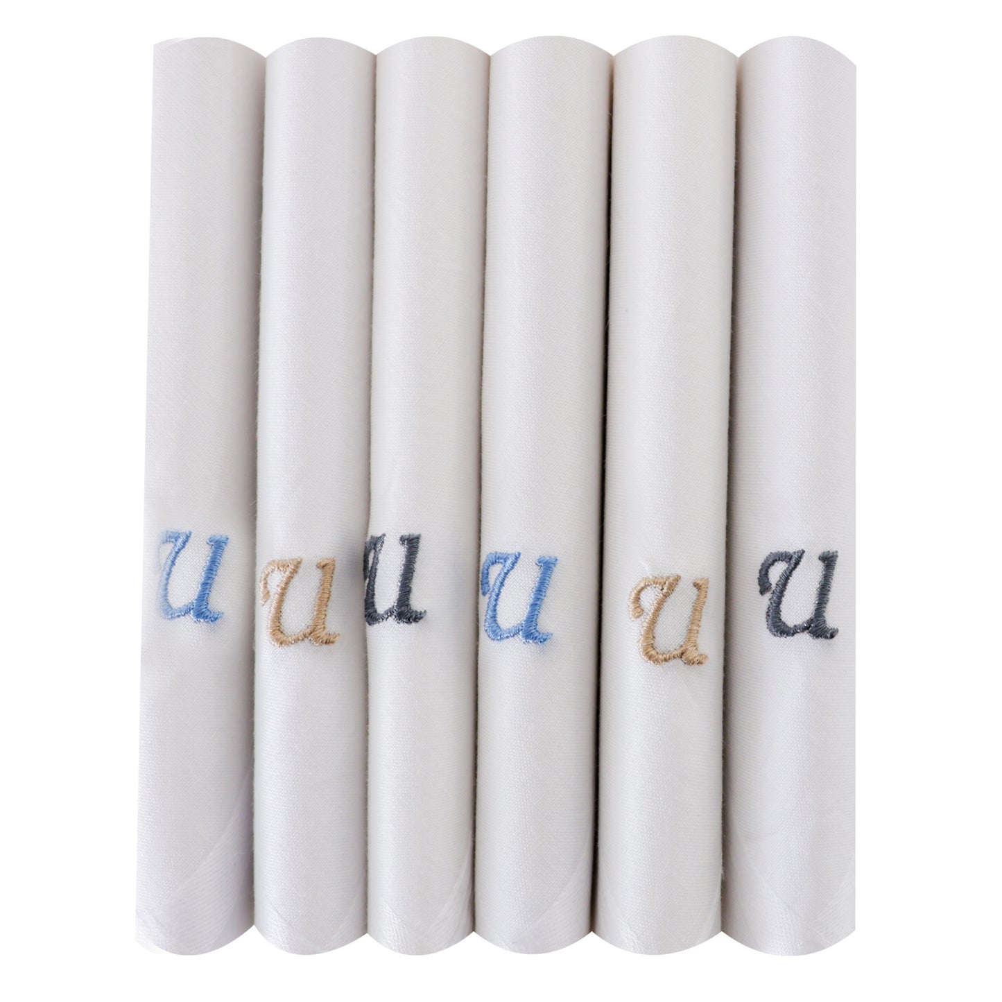 Men's White Cotton Handkerchief With Alphabet U Initial (Pack of 6)