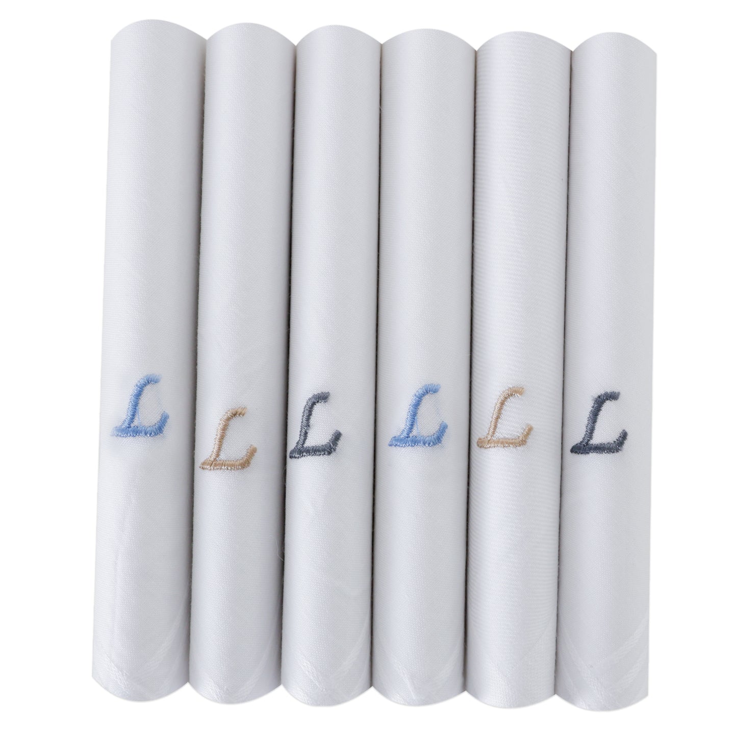 Men's White Cotton Handkerchief With Alphabet L Initial (Pack of 6)