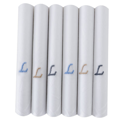 Men's White Cotton Handkerchief With Alphabet L Initial (Pack of 6)