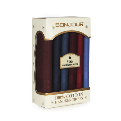 Bonjour Solids Collection Premium Cotton Handkerchiefs For Men - Pack of 6
