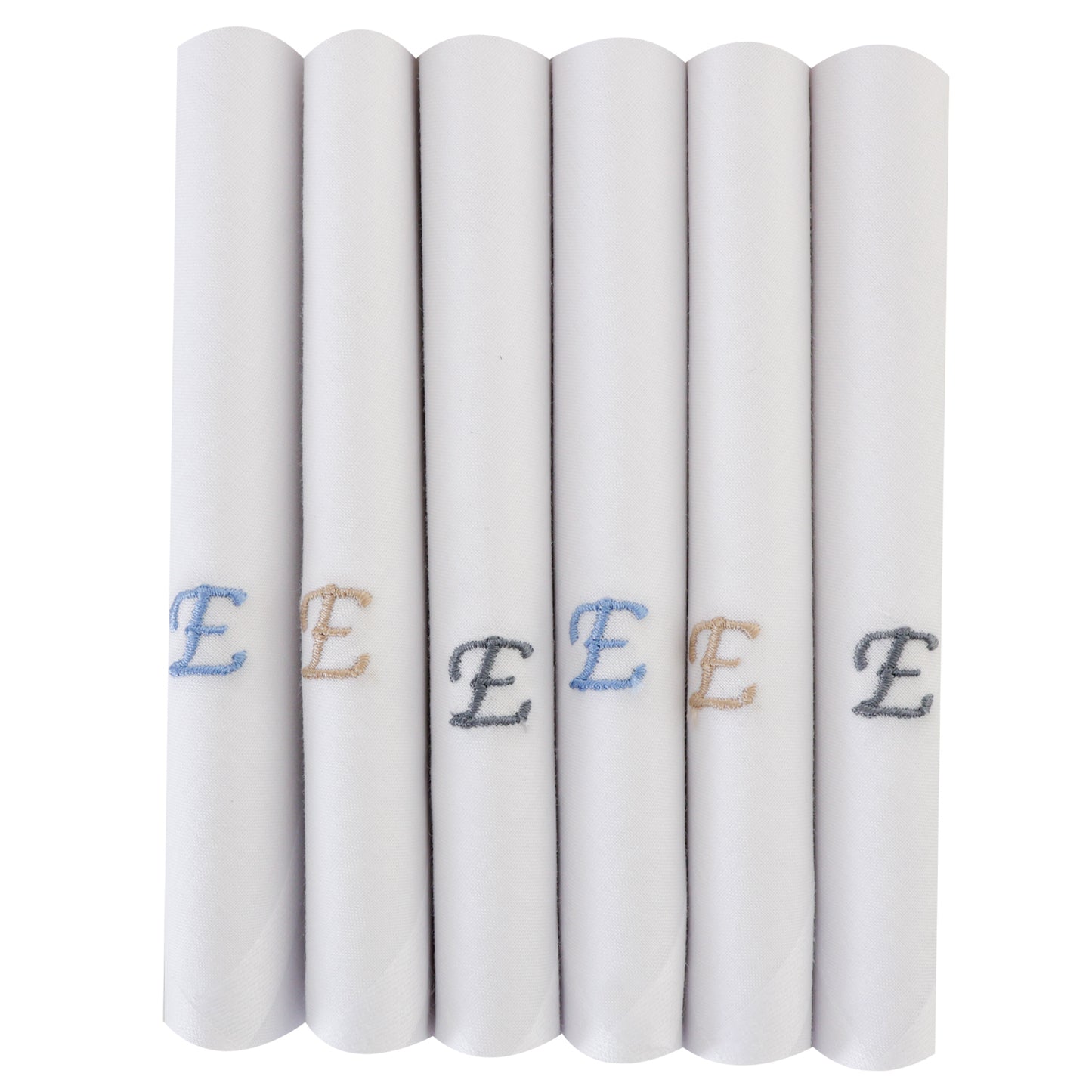 Men's White Cotton Handkerchief With Alphabet E Initial (Pack of 6)