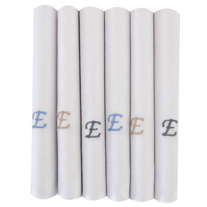 Men's White Cotton Handkerchief With Alphabet E Initial (Pack of 6)