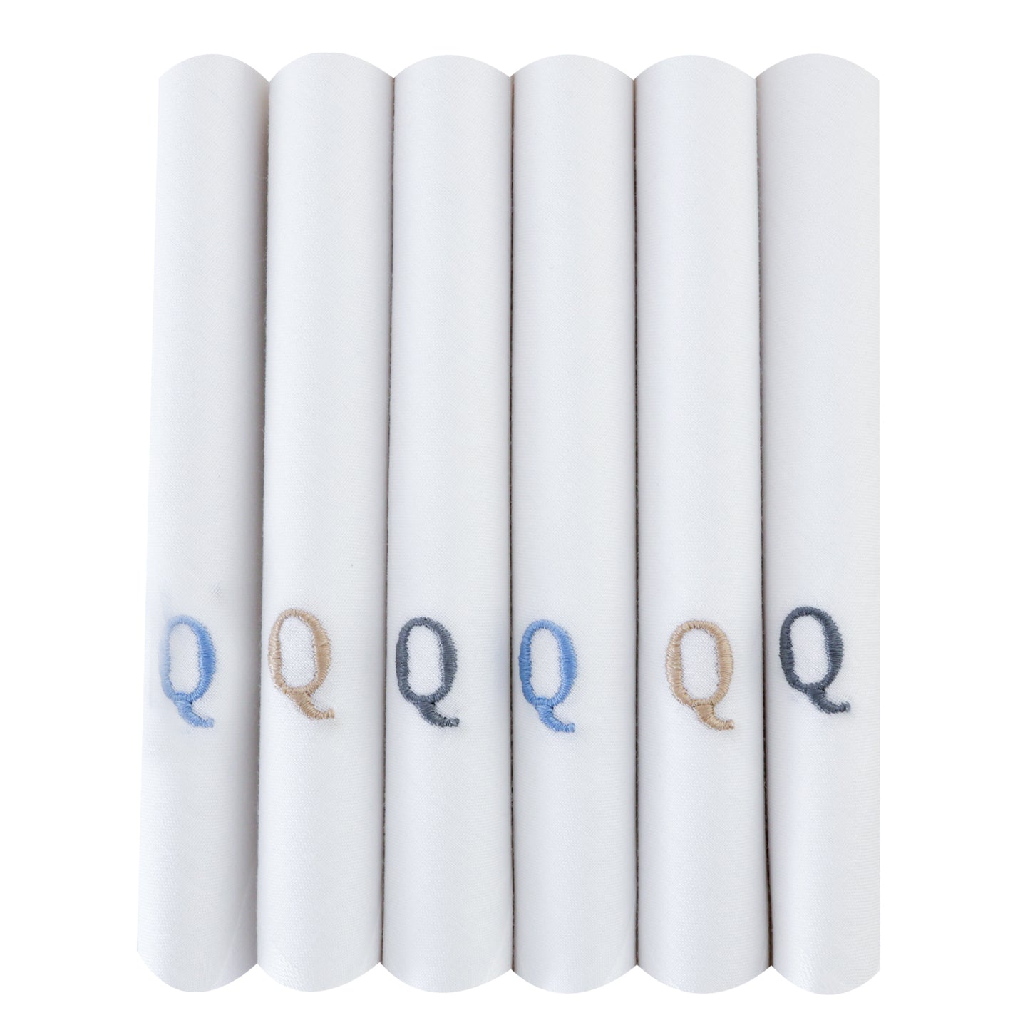 Men's White Cotton Handkerchief With Alphabet Q Initial (Pack of 6)