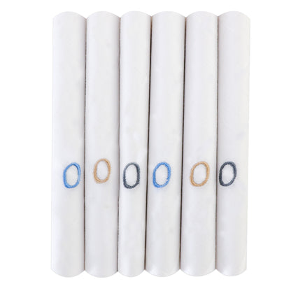 Men's White Cotton Handkerchief With Alphabet O Initial (Pack of 6)