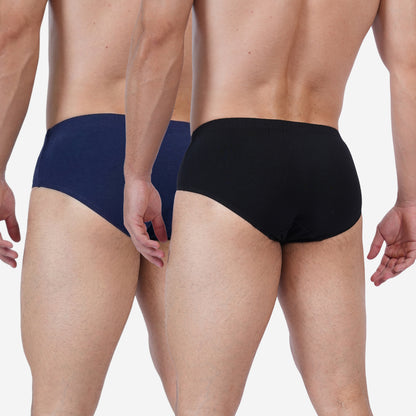 Men's Black & Navy Cotton Comfort Briefs - Soft Breathable Everyday Innerwear (Pack of 2)