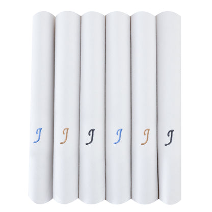 Men's White Cotton Handkerchief With Alphabet J Initial (Pack of 6)