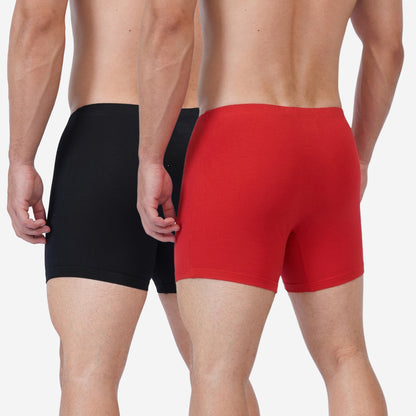 Men's Black & Red Cotton Comfort Trunk - Soft Breathable Everyday Innerwear (Pack of 2)