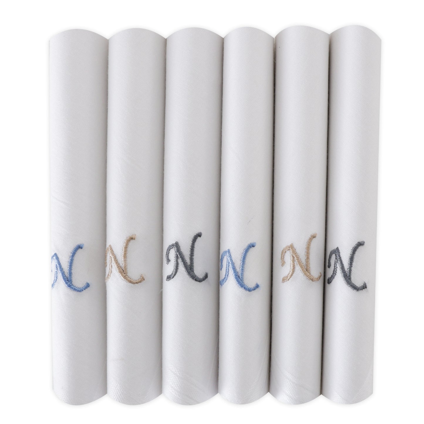 Men's White Cotton Handkerchief With Alphabet N Initial (Pack of 6)