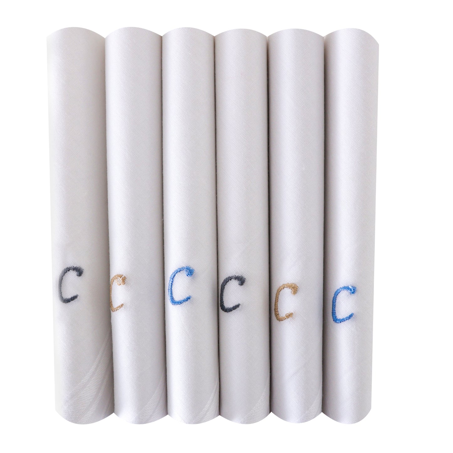Men's White Cotton Handkerchief With Alphabet C Initial (Pack of 6)