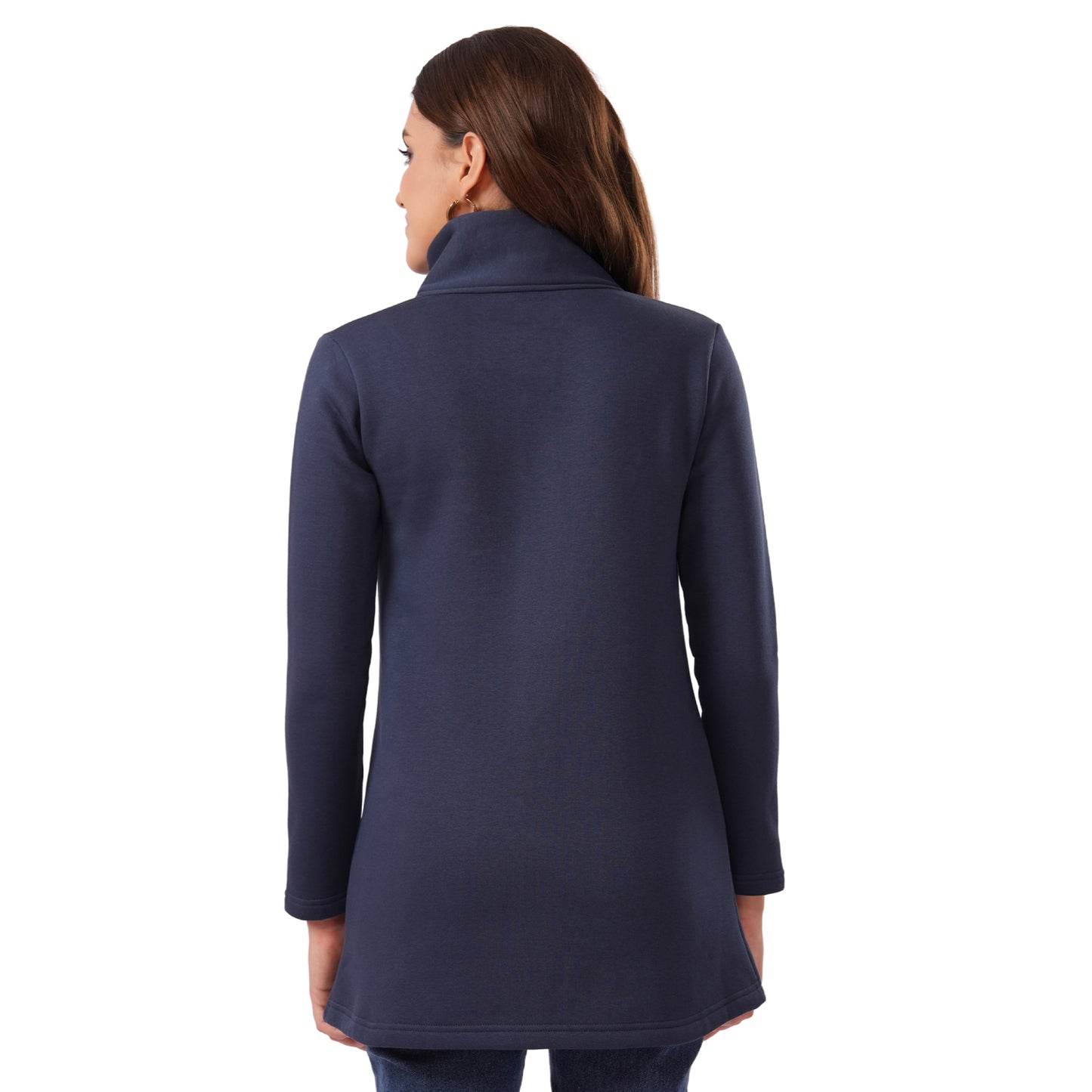 Women Winter High Neck Long Coat (Navy Blue)