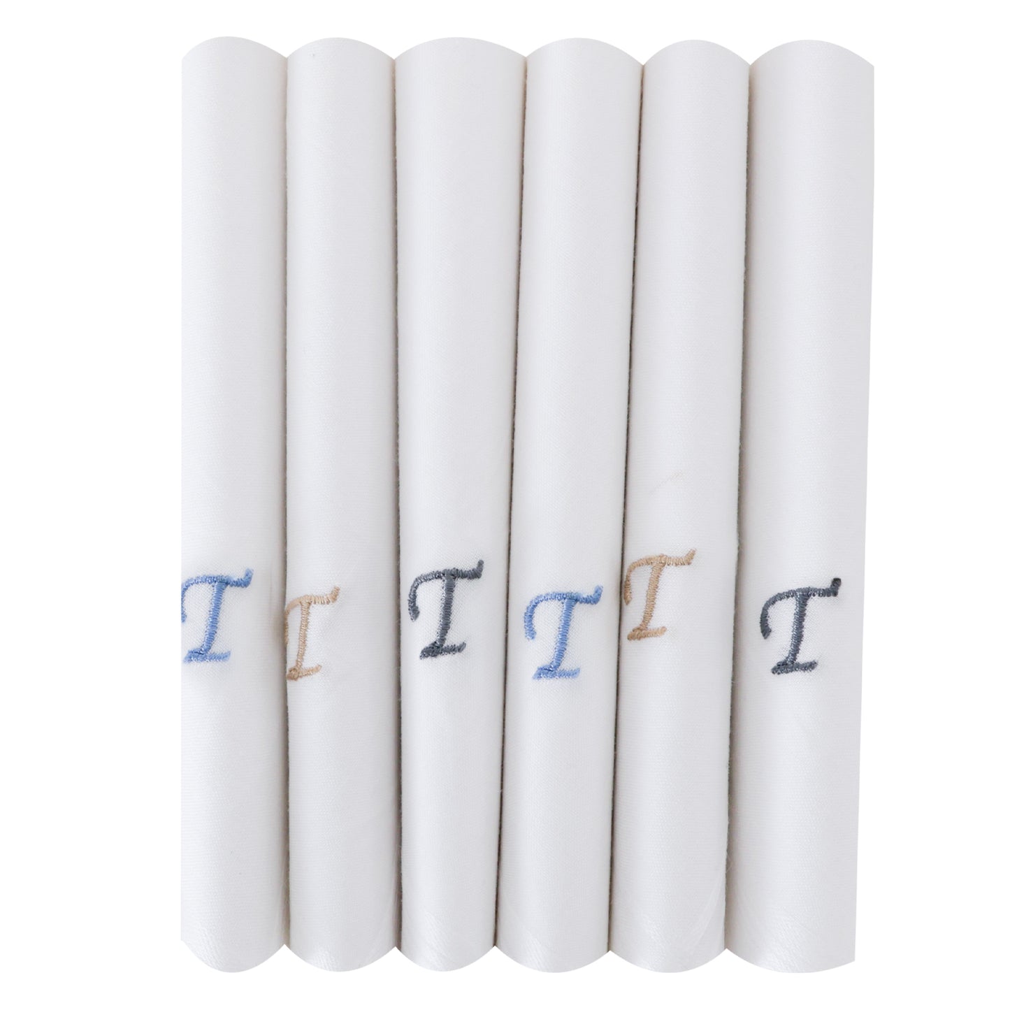 Men's White Cotton Handkerchief With Alphabet T Initial (Pack of 6)